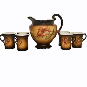 Antique Warwick Ioga Floral Ceramic Pitcher and Mug Set